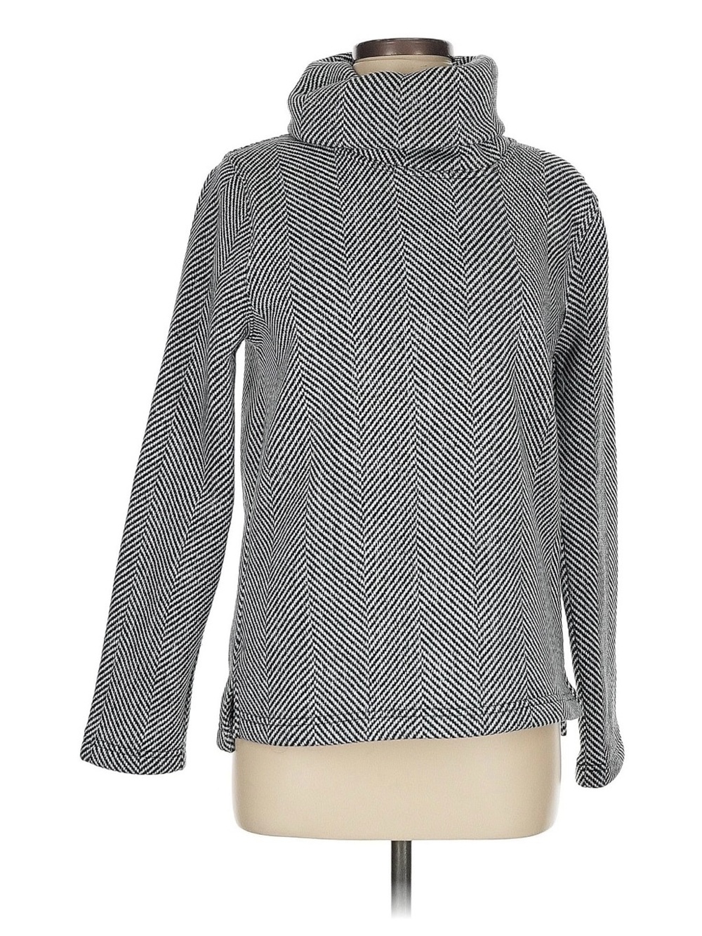 J. Crew Black & White Herringbone Cowl Neck Sweater